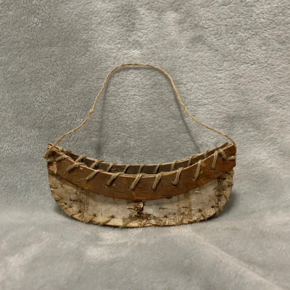 Handmade Birch Bark Miniature Canoe Ornament Rustic‎ Cabin Lodge Decor 7.5 Inch